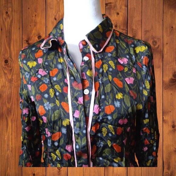 Taylor Tillman Women's Small Floral Button Front Blouse Collared Colorful - Picture 2 of 5